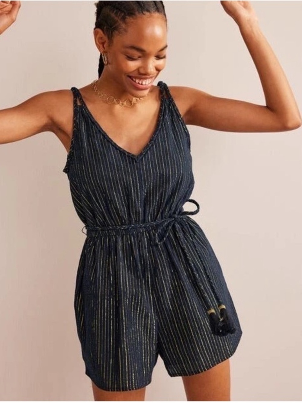 Boden Grecian Playsuit Romper in Navy Metallic Gold US 4 Regular